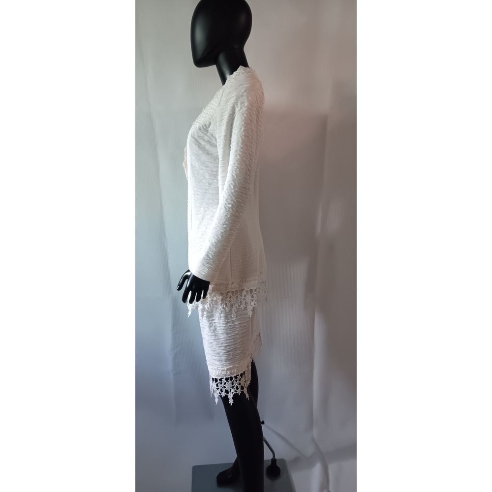 Vintage Jeffrey & Dana Linda Hutley Off White Lace Trim Jacket Skirt Set sz 9/10 - Picture 4 of 6